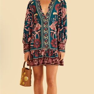 NWT Farm Rio Teal Tapestry Mini Dress